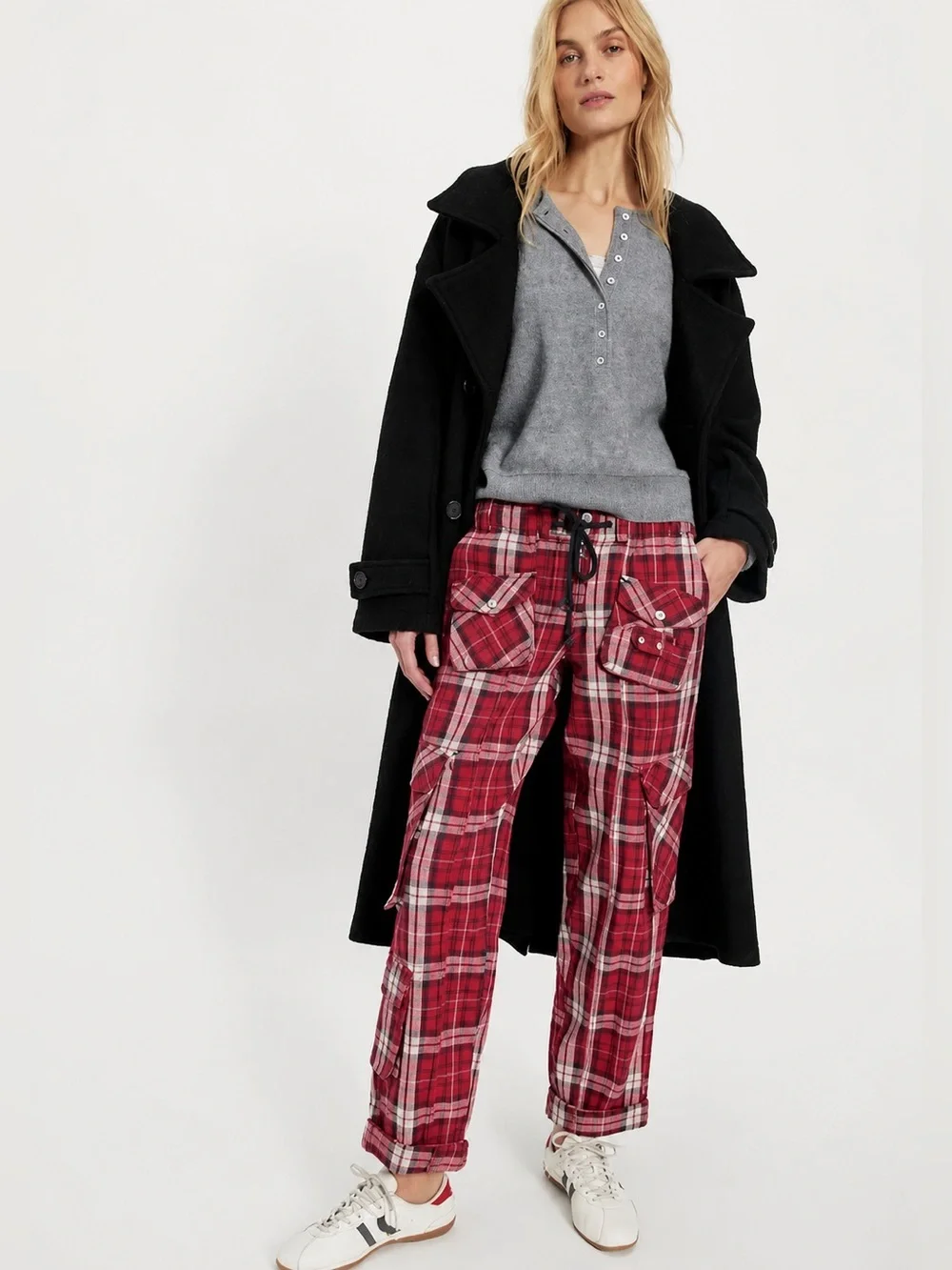 NWT FREE PEOPLE Tahiti Menswear Pull-On Cargo Pants | Red Combo MSRP $168 XS